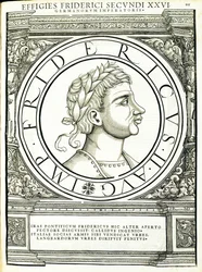 Fredericus II, illustration de Imperatorum romanorum omnium orientalium et occidentalium verissimae imagines ex antiquis numismatis
